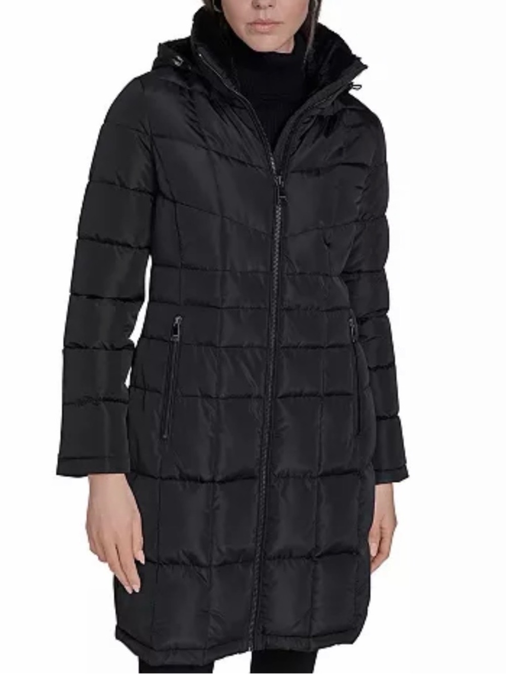 NWT Calvin Klein Long Puffer Coat Women's L Hooded Quilted Winter Jacket